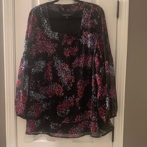 Lane Bryant Black and Pink Floral Blouse